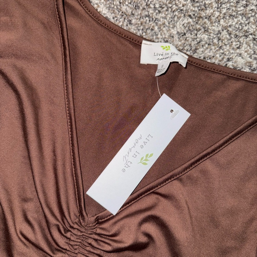 Brown Ruched Crop Top - Picture 2 of 2